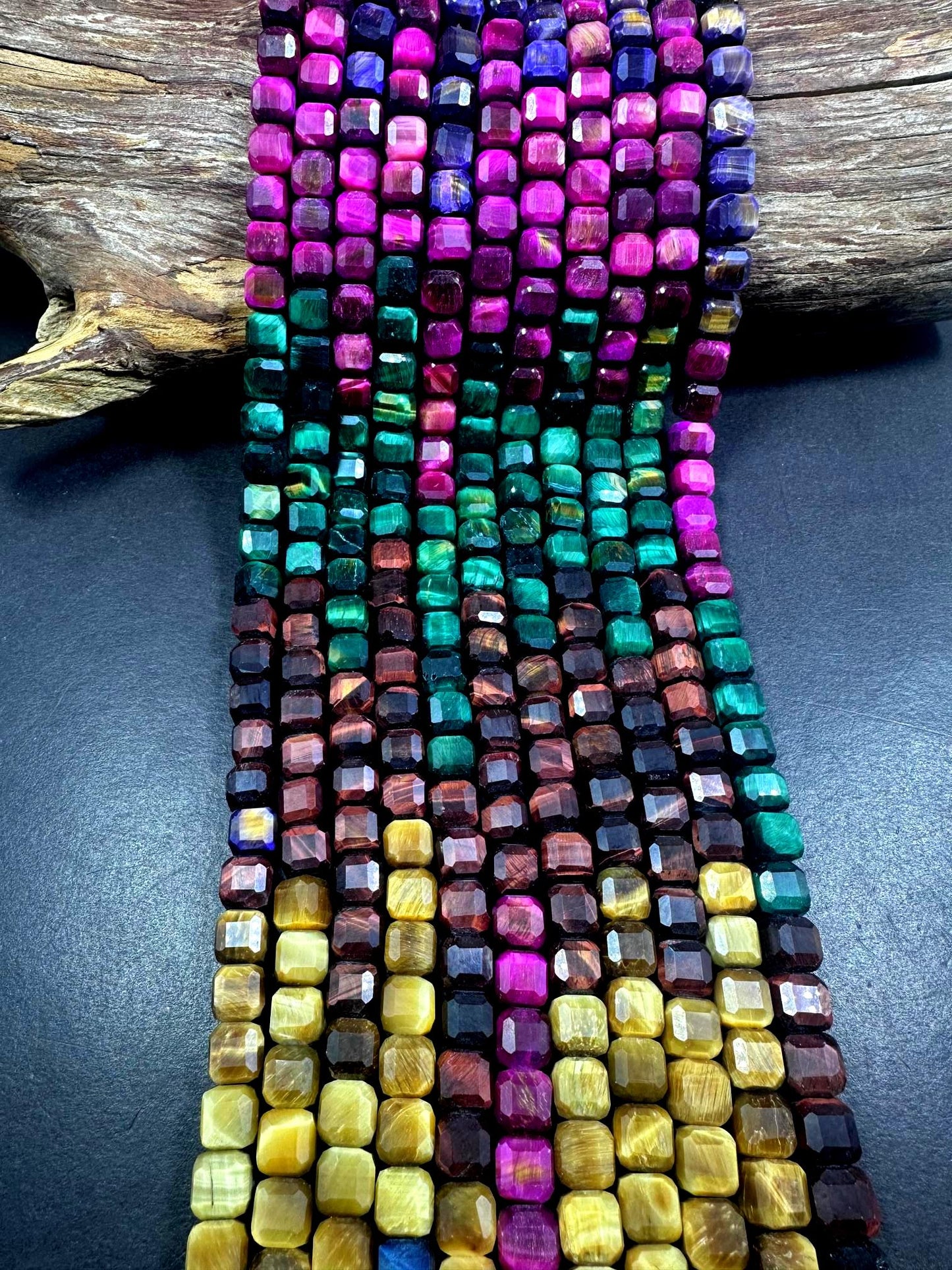 Beautiful Natural Multicolor Tiger Eye Faceted Cube Shape Gemstone Beads, 8mm Gorgeous Multicolor Pattern, Good Quality Full Strand 15.5"