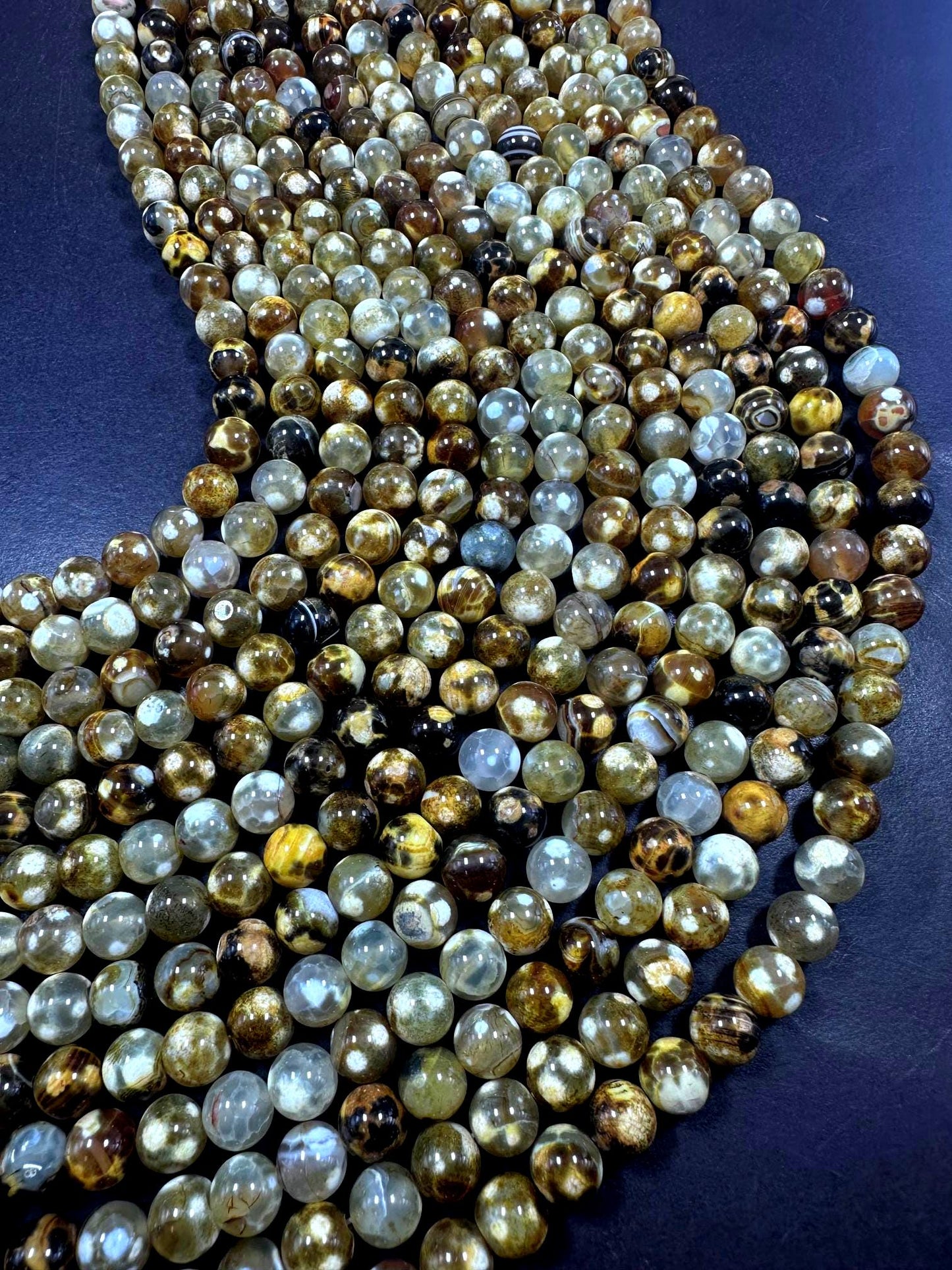 Beautiful Natural Snake Skin Agate Smooth Round Shape Beads. 8mm, 10mm, Unique Multicolor Pattern, Good Quality Full Strand 15.5"