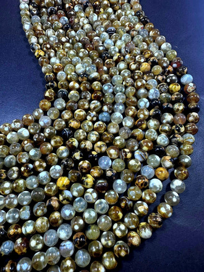 Beautiful Natural Snake Skin Agate Smooth Round Shape Beads. 8mm, 10mm, Unique Multicolor Pattern, Good Quality Full Strand 15.5"