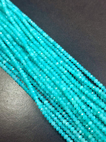 100% Natural Amazonite Faceted Rondelle Shape Gemstone Beads. 4x3mm Beautiful Natural Blue Color, Excellent Quality 15.5"