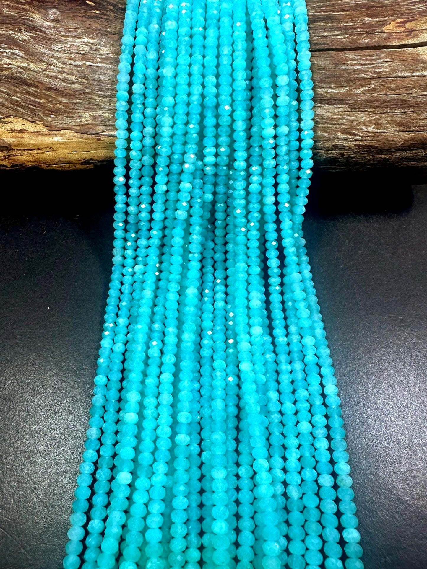 100% Natural Amazonite Faceted Rondelle Shape Gemstone Beads. 4x3mm Beautiful Natural Blue Color, Excellent Quality 15.5"