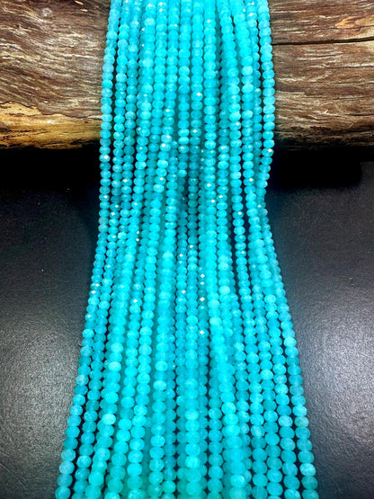 100% Natural Amazonite Faceted Rondelle Shape Gemstone Beads. 4x3mm Beautiful Natural Blue Color, Excellent Quality 15.5"