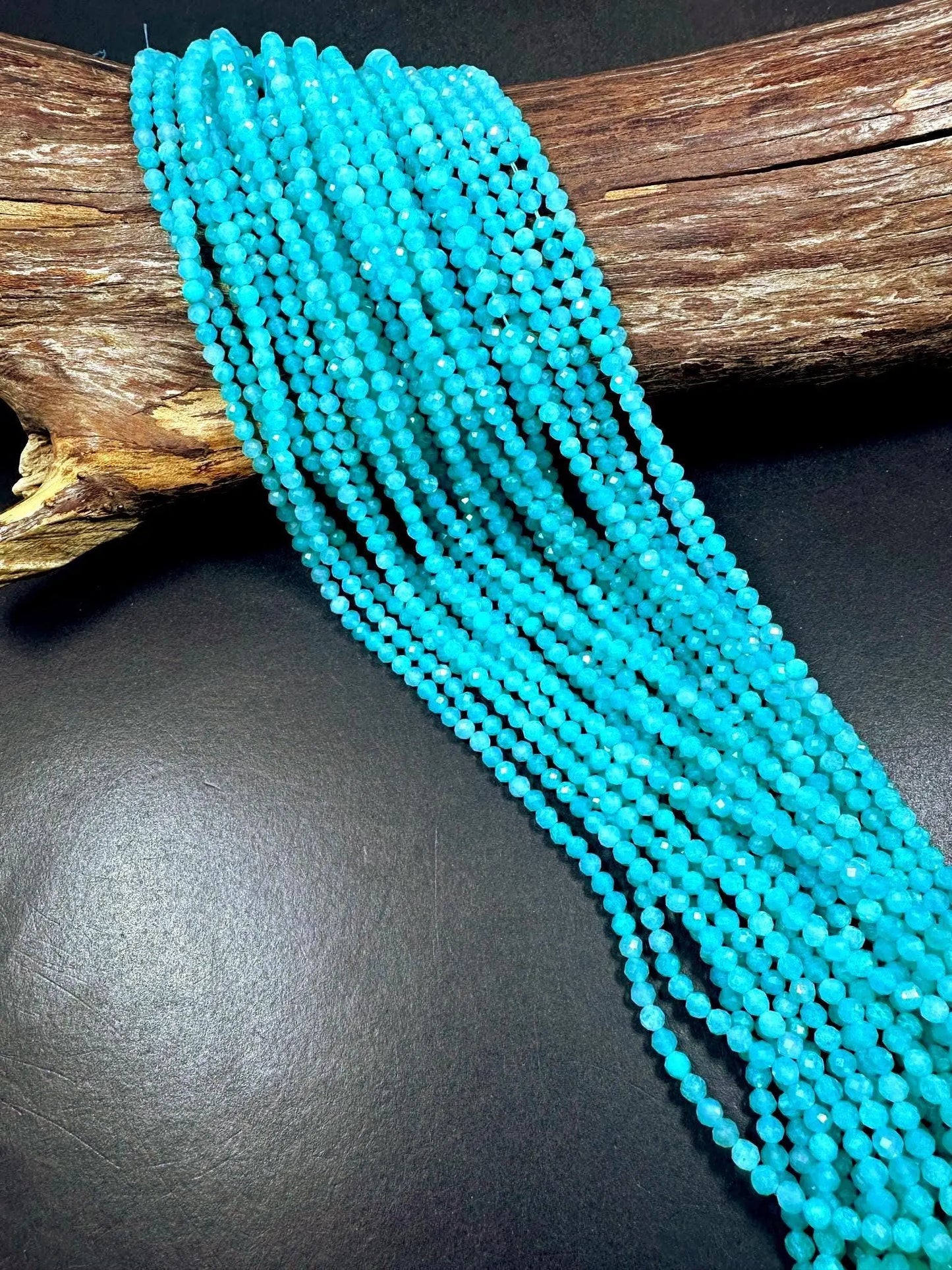 100% Natural Amazonite Faceted Round Shape Gemstone Beads. 3-4mm Beautiful Natural Blue Color, Excellent Quality 15.5"