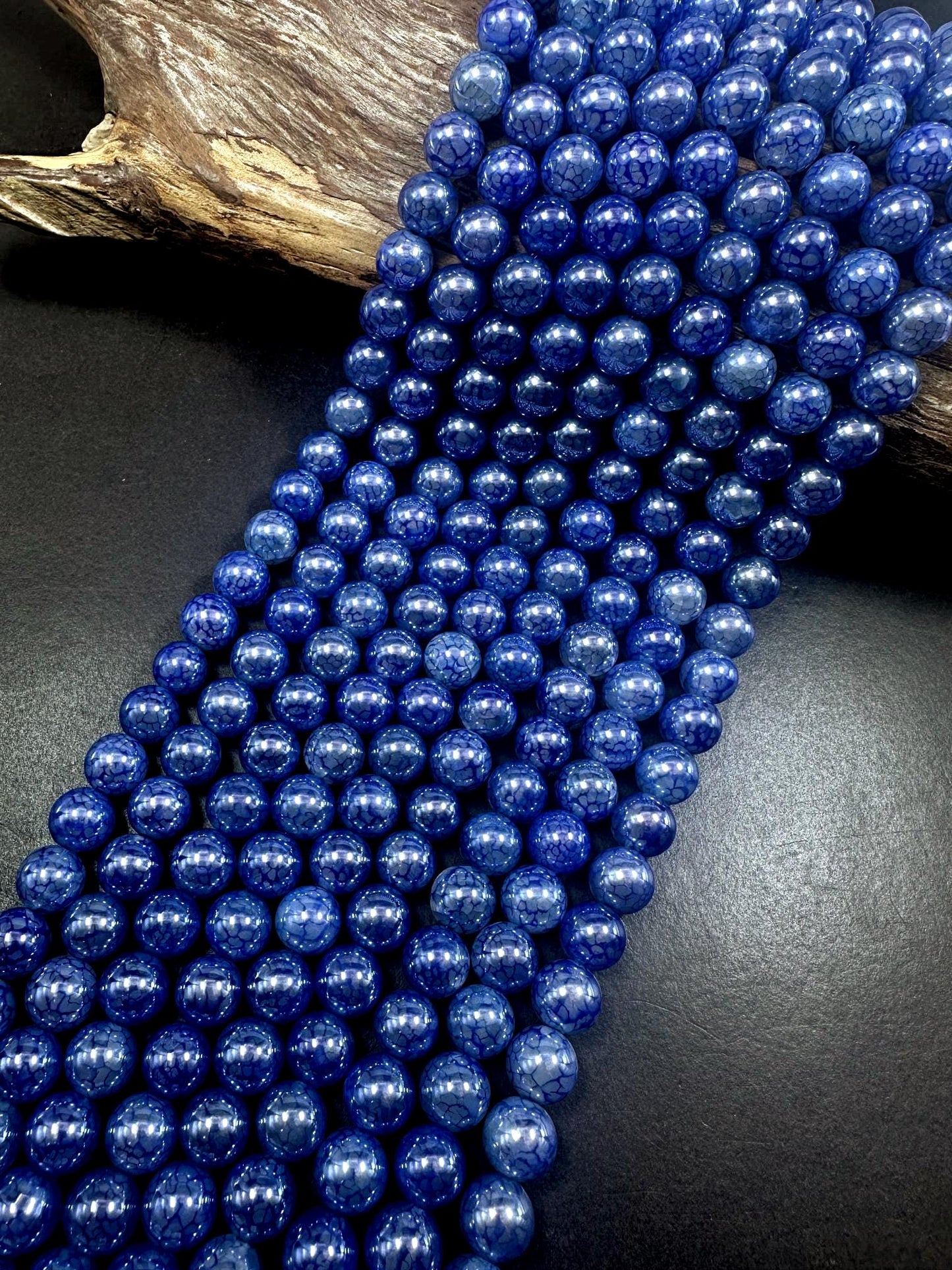 Gorgeous Metallic Blue Dragon Pattern Agate Round Shape Beads. 6mm, 8mm, 10mm, Stunning Blue Color Great Quality Full Strand 15.5"