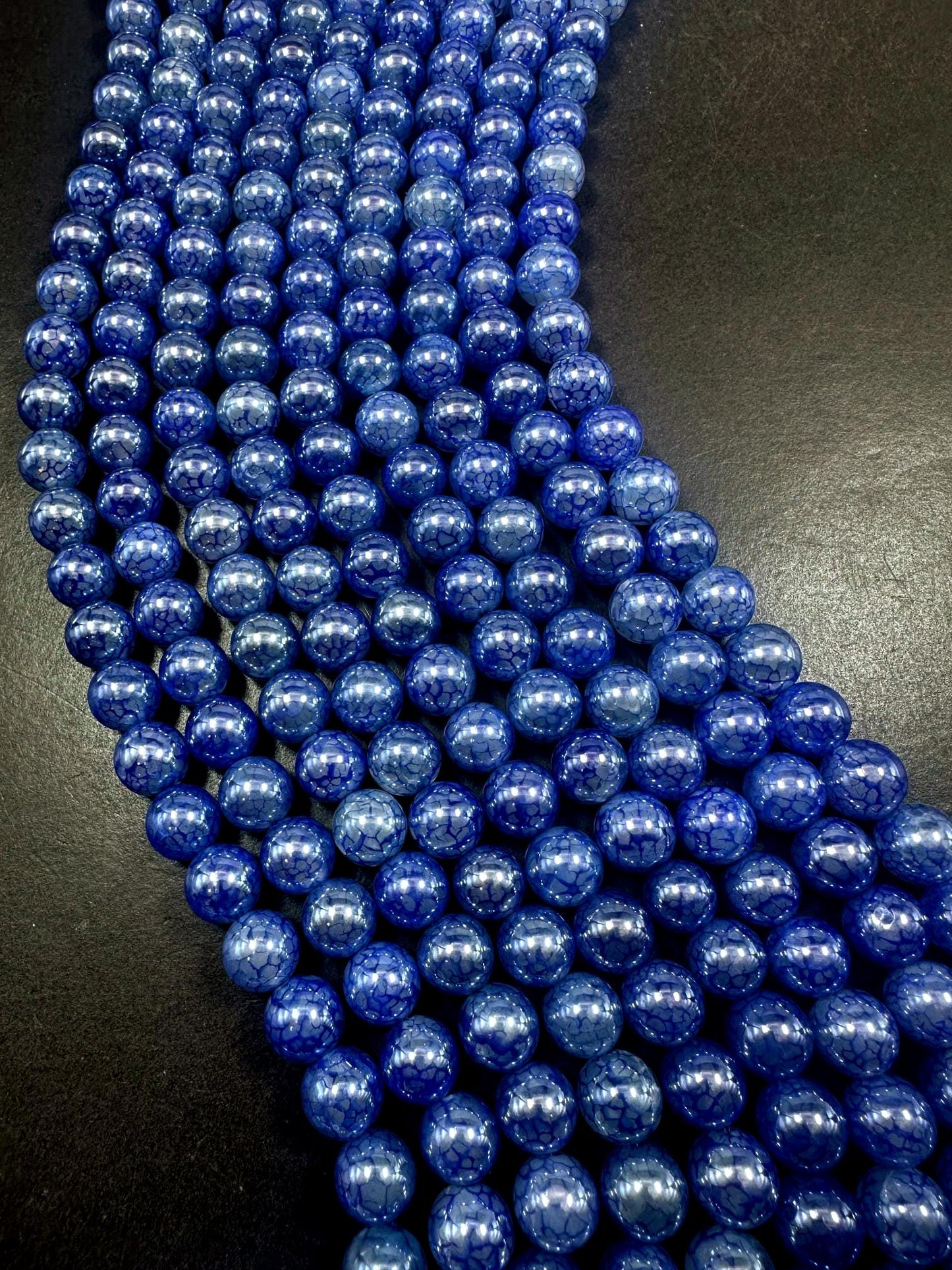 Gorgeous Metallic Blue Dragon Pattern Agate Round Shape Beads. 6mm, 8mm, 10mm, Stunning Blue Color Great Quality Full Strand 15.5"
