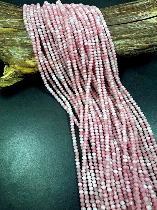 100% AAA Natural Pink Opal Faceted Rondelle Shape Gemstone Beads. 4x3mm, Stunning Pink Color Excellent Quality Full Strand 15.5"