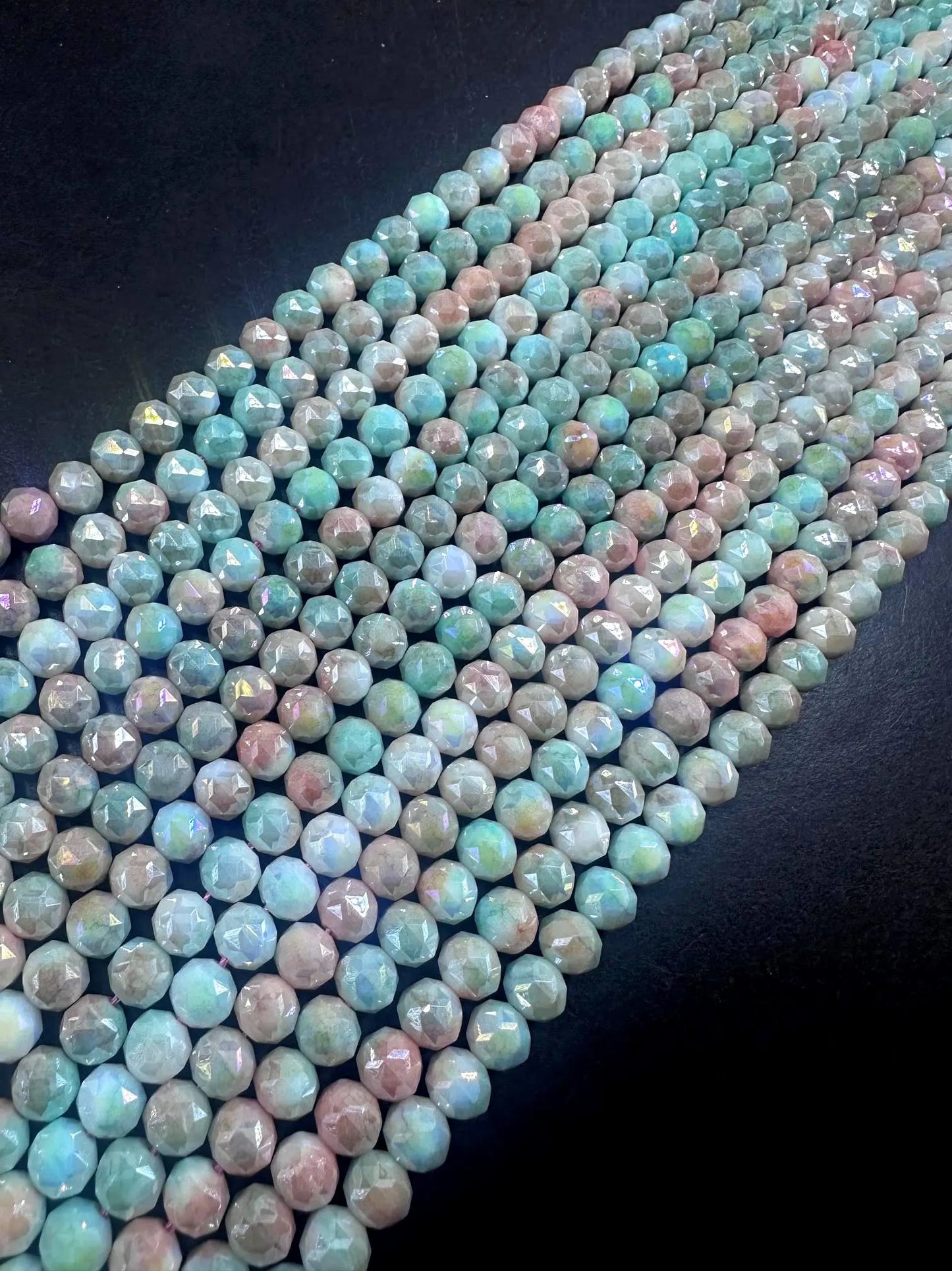 Beautiful Pastel Mermaid Faceted Round Chinese Crystal Glass Beads. 8mm, Stunning Multicolor Pattern, Great Quality Full Strand 15.5"