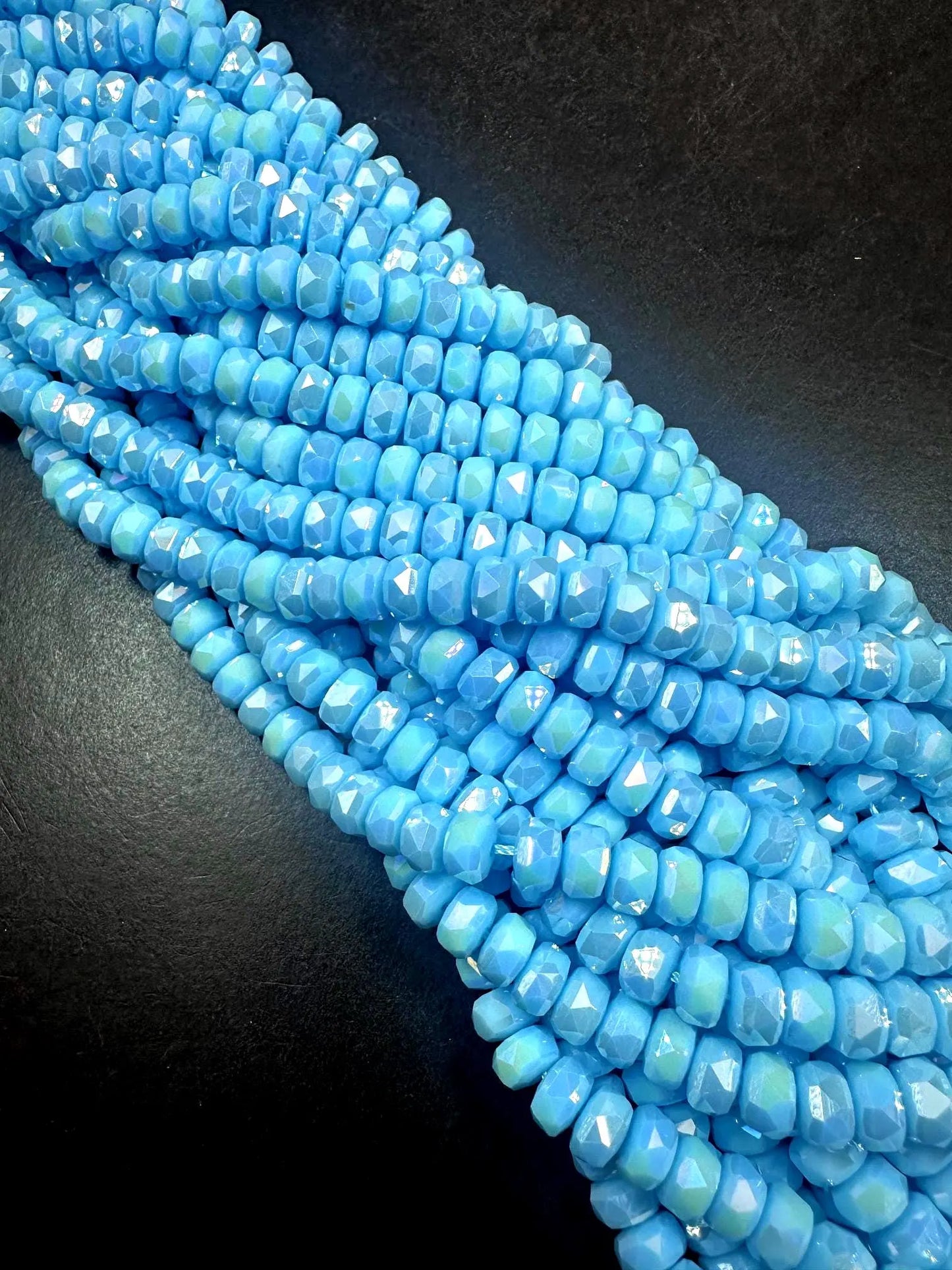 Beautiful Sky Blue Faceted Rondelle Chinese Crystal Glass Beads. 5x8mm, Gorgeous Blue Color, Great Quality Full Strand 15.5"