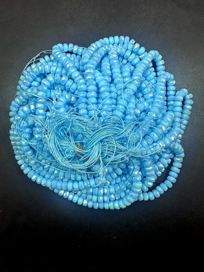 Beautiful Sky Blue Faceted Rondelle Chinese Crystal Glass Beads. 5x8mm, Gorgeous Blue Color, Great Quality Full Strand 15.5"