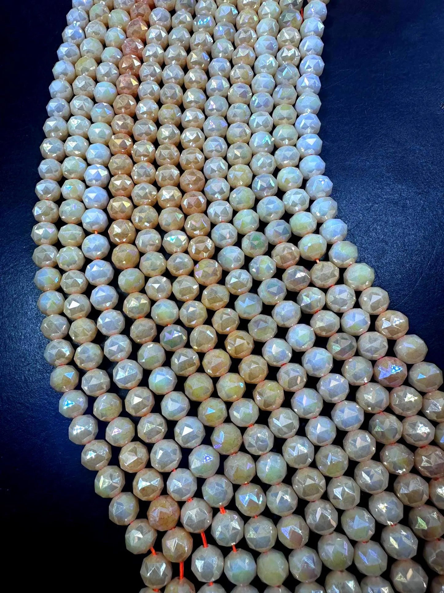 Beautiful Cream Orange Faceted Round Chinese Crystal Glass Beads. 8mm, Stunning Two Tone Pattern, Great Quality Full Strand 15.5"