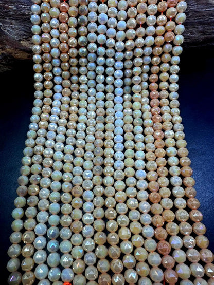 Beautiful Cream Orange Faceted Round Chinese Crystal Glass Beads. 8mm, Stunning Two Tone Pattern, Great Quality Full Strand 15.5"