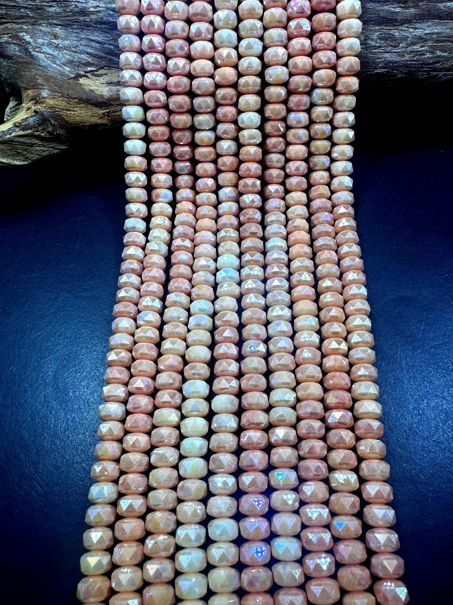 Beautiful Cream Orange Faceted Rondelle Chinese Crystal Glass Beads. 5x8mm, Stunning Two Tone Pattern, Great Quality Full Strand 15.5"