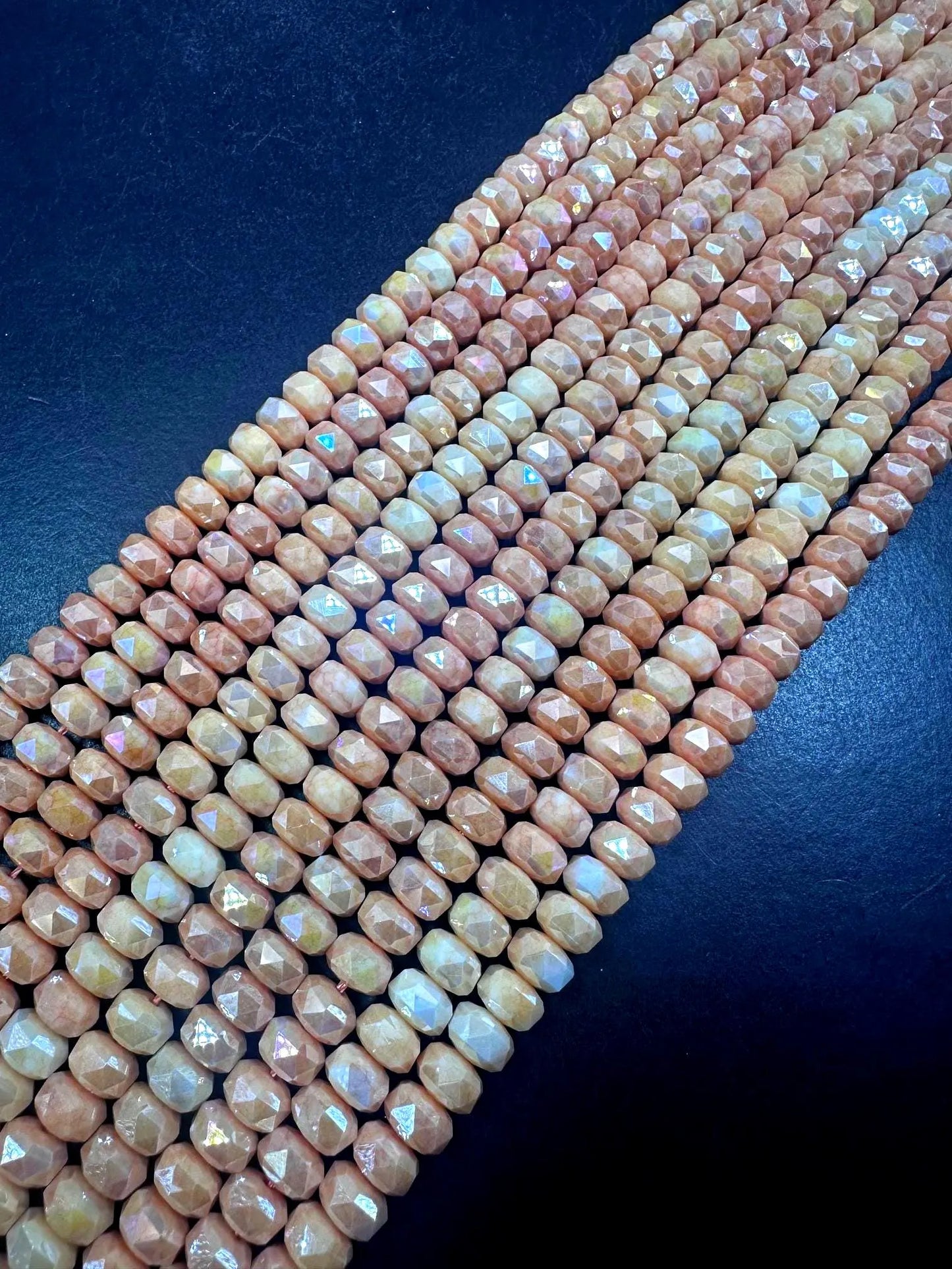 Beautiful Cream Orange Faceted Rondelle Chinese Crystal Glass Beads. 5x8mm, Stunning Two Tone Pattern, Great Quality Full Strand 15.5"
