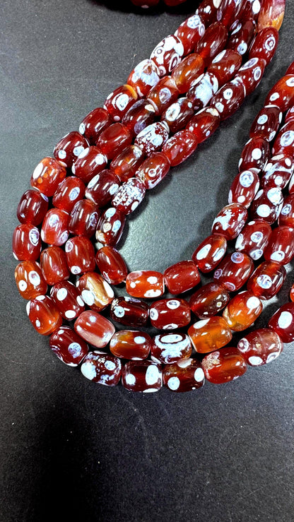 Natural carnelian gemstone bead. Tibetan gemstone bead.  natural orange color with white dots. Unique gemstone bead. Full strand 15.5”