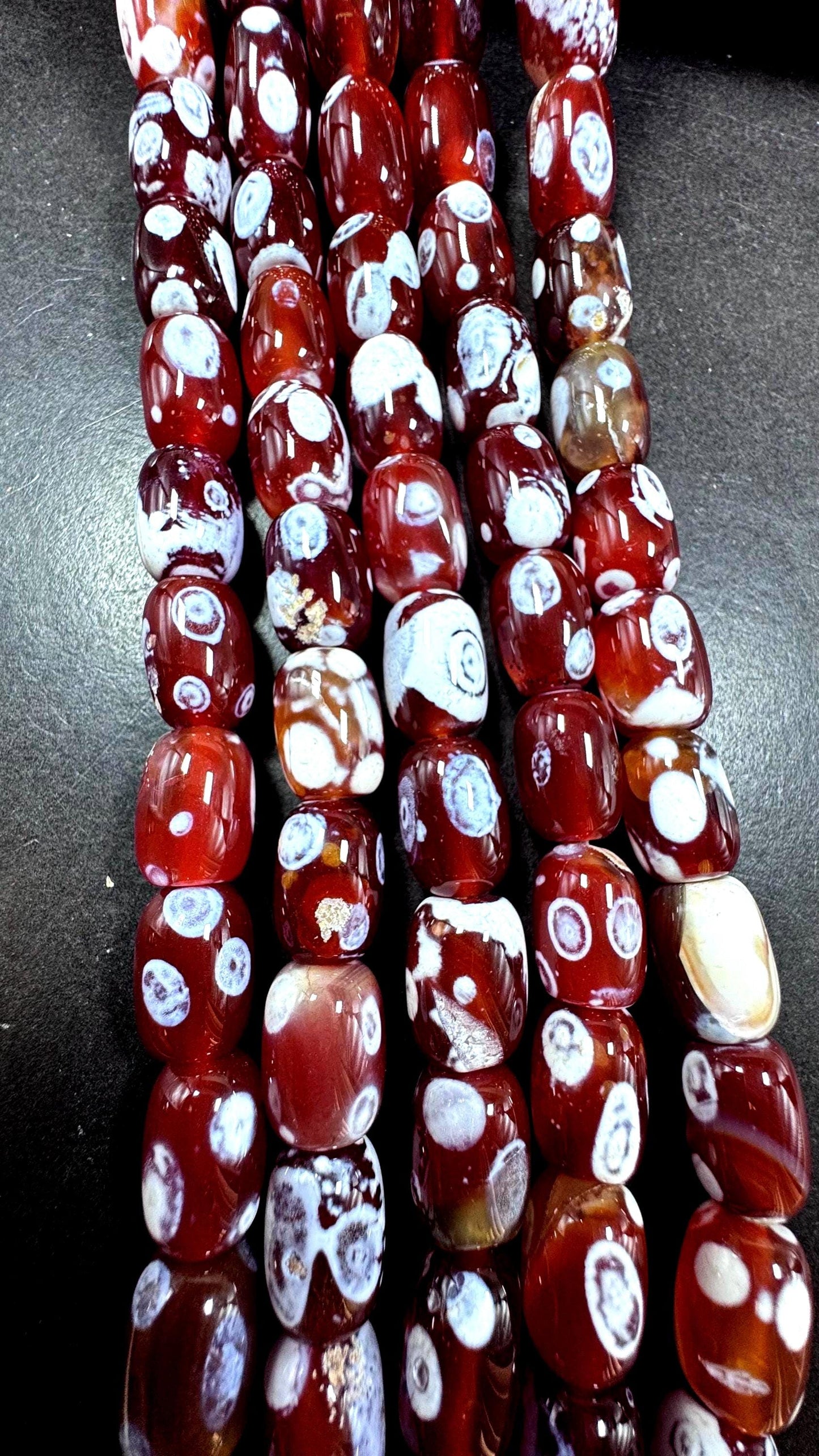 Natural carnelian gemstone bead. Tibetan gemstone bead.  natural orange color with white dots. Unique gemstone bead. Full strand 15.5”