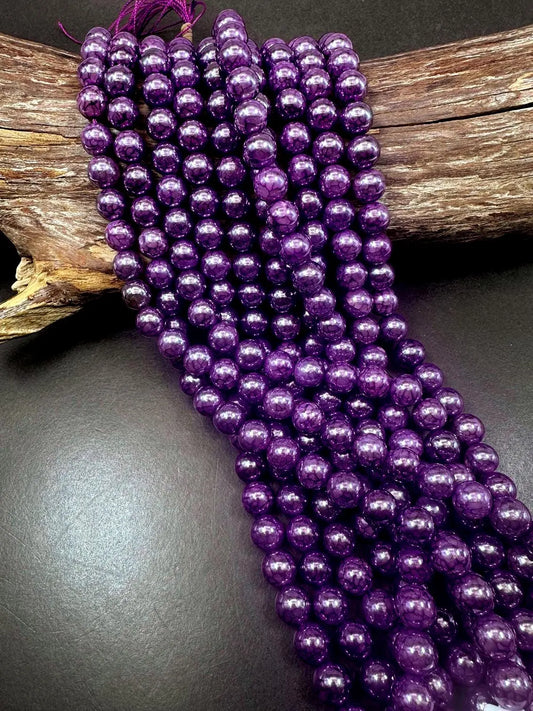 Gorgeous Metallic Deep Purple Dragon Pattern Agate Round Shape Beads. 6mm, 8mm, 10mm, Stunning Purple Color Great Quality Full Strand 15.5"