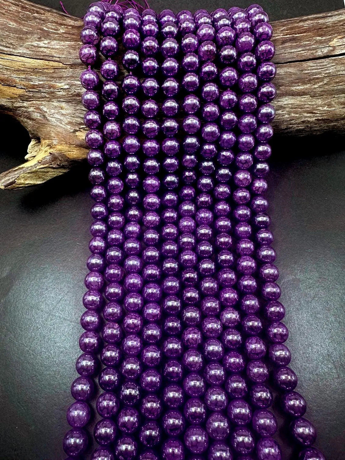 Gorgeous Metallic Deep Purple Dragon Pattern Agate Round Shape Beads. 6mm, 8mm, 10mm, Stunning Purple Color Great Quality Full Strand 15.5"