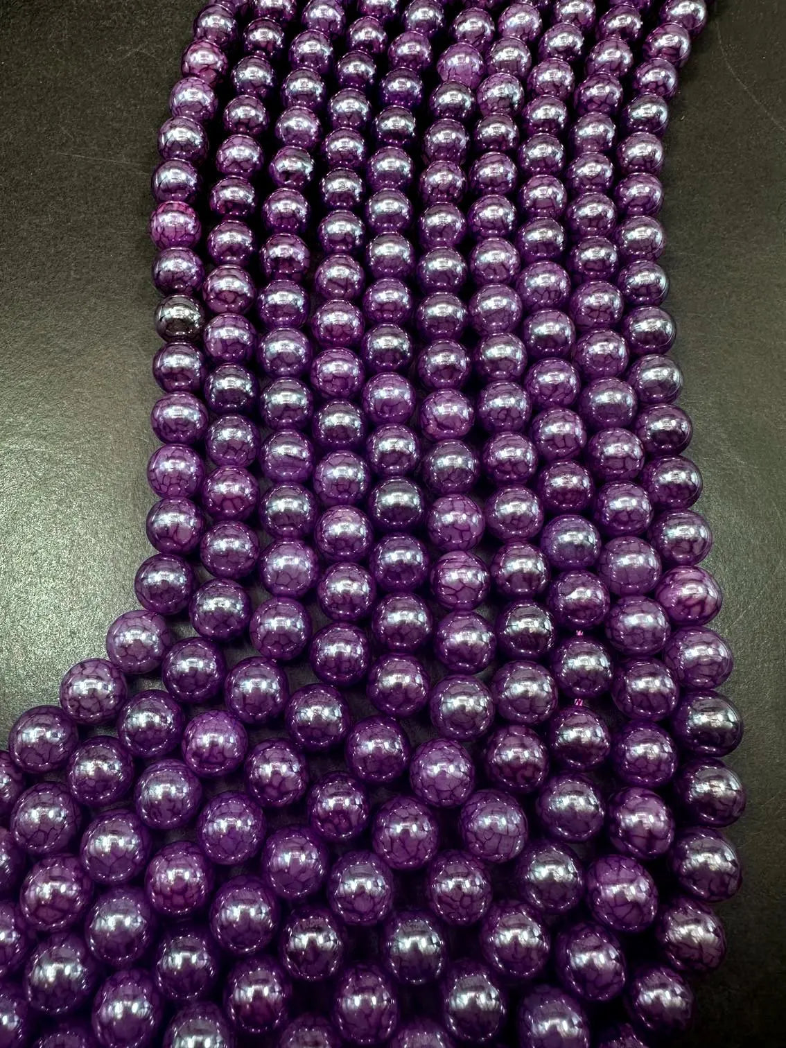 Gorgeous Metallic Deep Purple Dragon Pattern Agate Round Shape Beads. 6mm, 8mm, 10mm, Stunning Purple Color Great Quality Full Strand 15.5"
