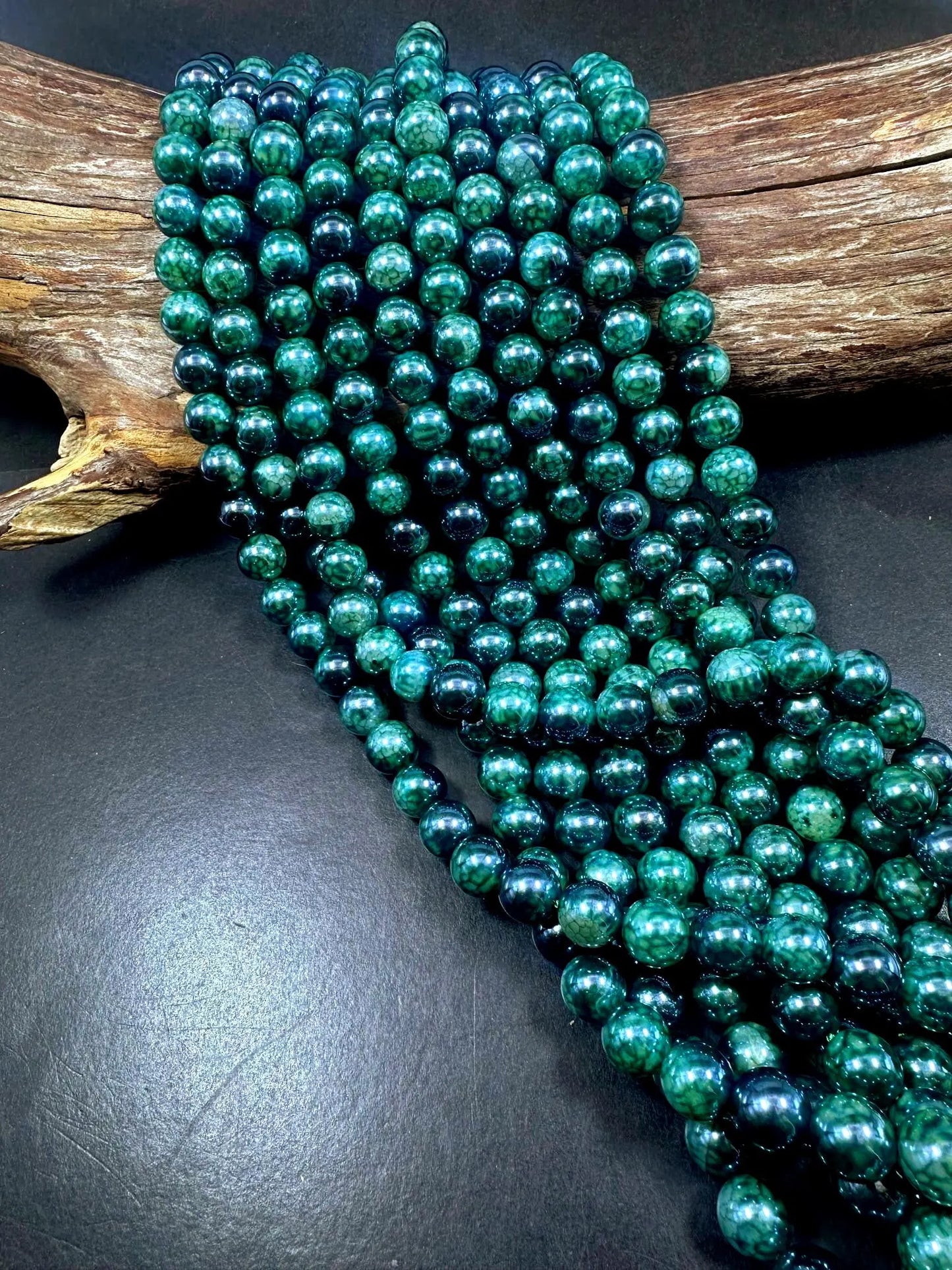 Gorgeous Metallic Forest Green Dragon Pattern Agate Round Shape Beads. 6mm, 8mm, 10mm, Stunning Green Color Great Quality Full Strand 15.5"