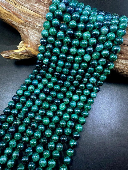 Gorgeous Metallic Forest Green Dragon Pattern Agate Round Shape Beads. 6mm, 8mm, 10mm, Stunning Green Color Great Quality Full Strand 15.5"