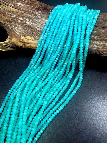 100% Natural Amazonite Faceted Rondelle Shape Gemstone Beads. 4x3mm Beautiful Natural Blue Color, Excellent Quality 15.5"