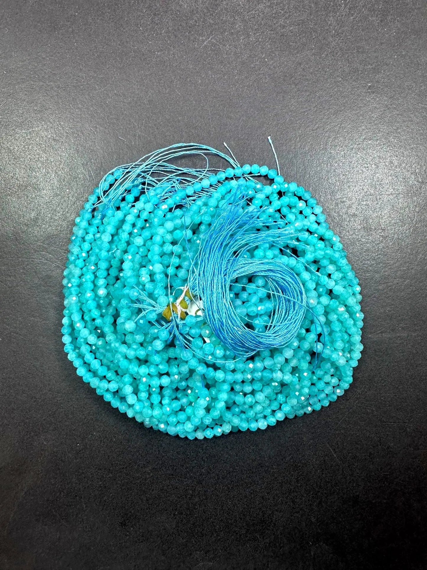 100% Natural Amazonite Faceted Round Shape Gemstone Beads. 3-4mm Beautiful Natural Blue Color, Excellent Quality 15.5"