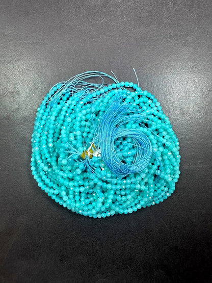 100% Natural Amazonite Faceted Round Shape Gemstone Beads. 3-4mm Beautiful Natural Blue Color, Excellent Quality 15.5"