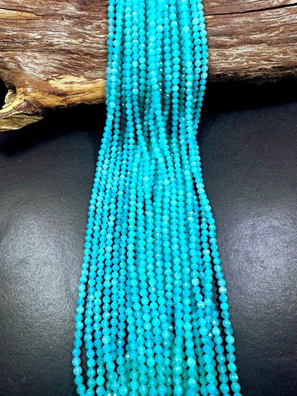 100% Natural Amazonite Faceted Round Shape Gemstone Beads. 3-4mm Beautiful Natural Blue Color, Excellent Quality 15.5"
