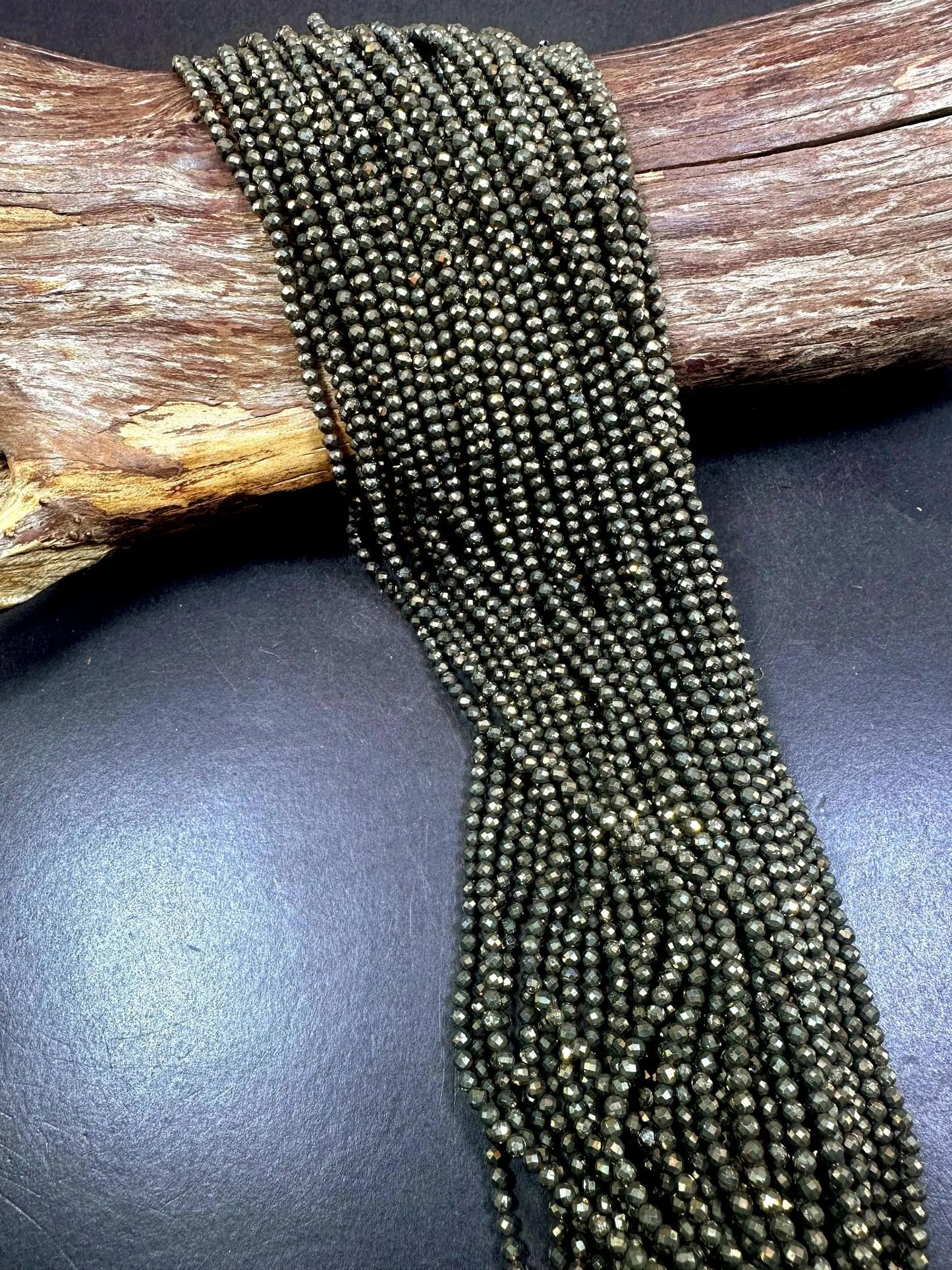 Beautiful Gold Pyrite Faceted Round Shape Gemstone Beads. Nice Gold Color, 3mm, Great Quality 15.5"