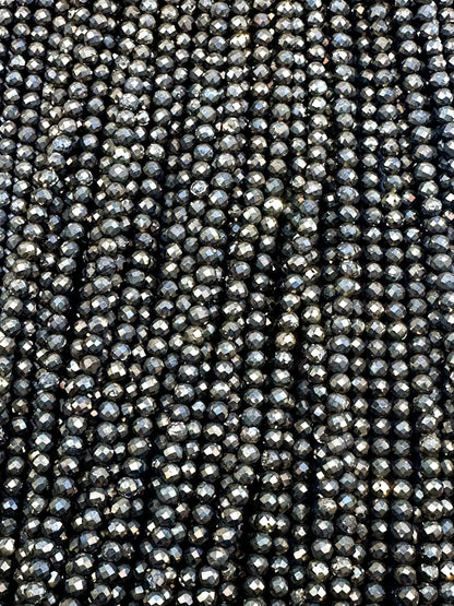 Beautiful Gold Pyrite Faceted Round Shape Gemstone Beads. Nice Gold Color, 3mm, Great Quality 15.5"