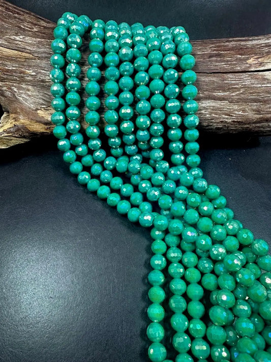 Beautiful Spearmint Green Faceted Round Shape Crystal Glass Beads. Stunning Green Color, 6mm, 10mm, Great Quality Full Strand 15.5"
