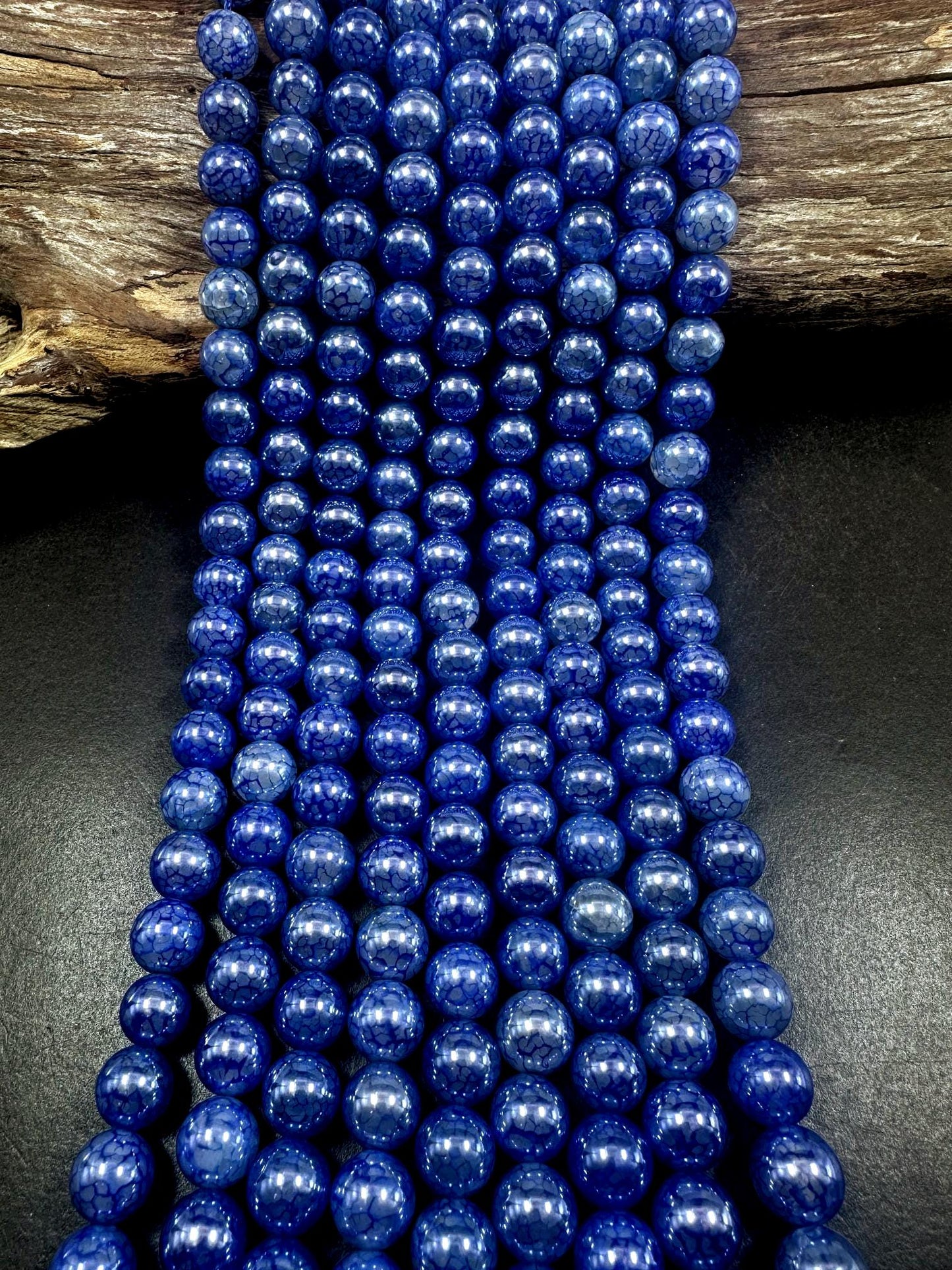 Gorgeous Metallic Blue Dragon Pattern Agate Round Shape Beads. 6mm, 8mm, 10mm, Stunning Blue Color Great Quality Full Strand 15.5"