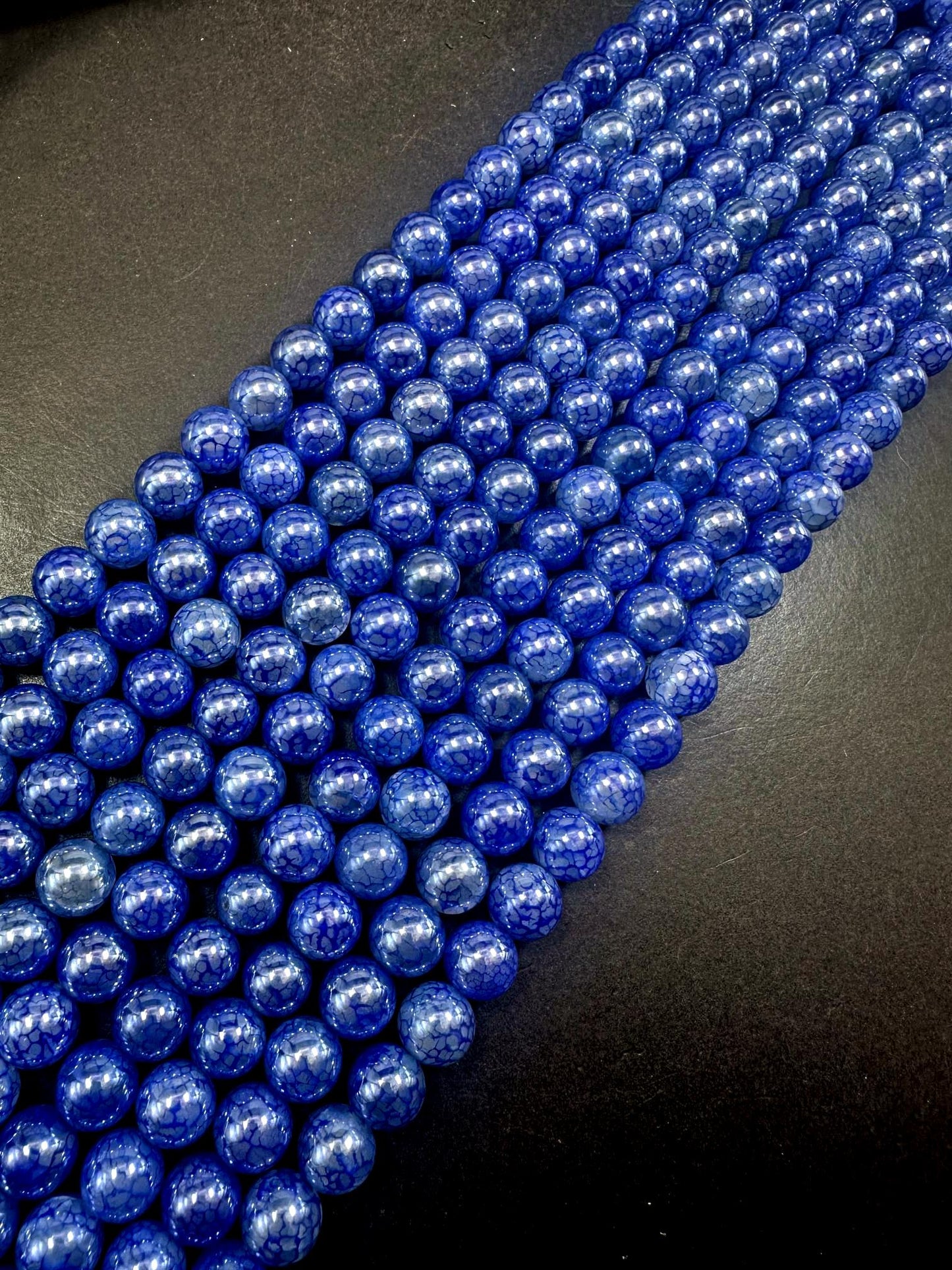 Gorgeous Metallic Blue Dragon Pattern Agate Round Shape Beads. 6mm, 8mm, 10mm, Stunning Blue Color Great Quality Full Strand 15.5"