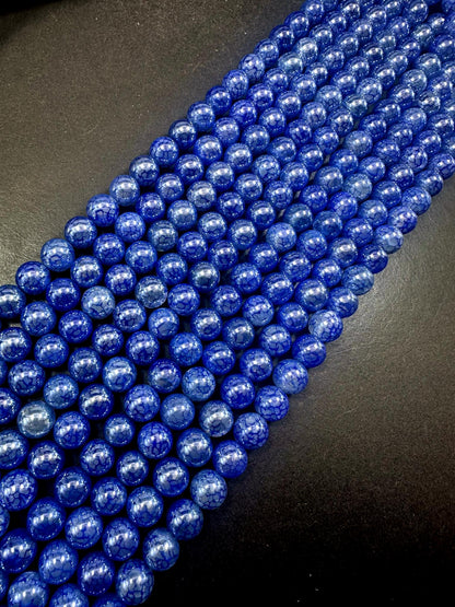 Gorgeous Metallic Blue Dragon Pattern Agate Round Shape Beads. 6mm, 8mm, 10mm, Stunning Blue Color Great Quality Full Strand 15.5"