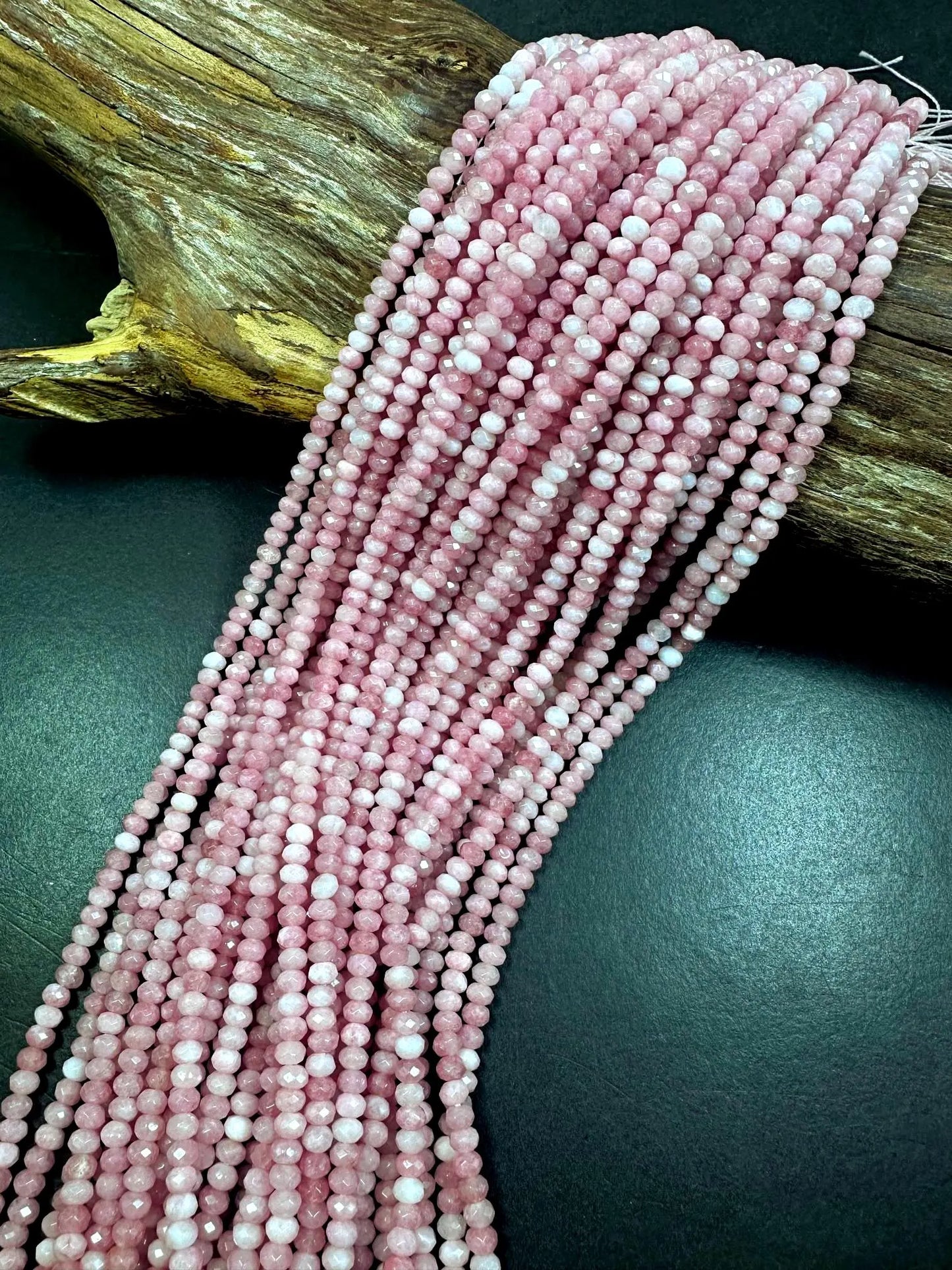 100% AAA Natural Pink Opal Faceted Rondelle Shape Gemstone Beads. 4x3mm, Stunning Pink Color Excellent Quality Full Strand 15.5"