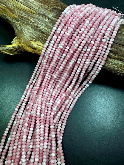 100% AAA Natural Pink Opal Faceted Rondelle Shape Gemstone Beads. 4x3mm, Stunning Pink Color Excellent Quality Full Strand 15.5"