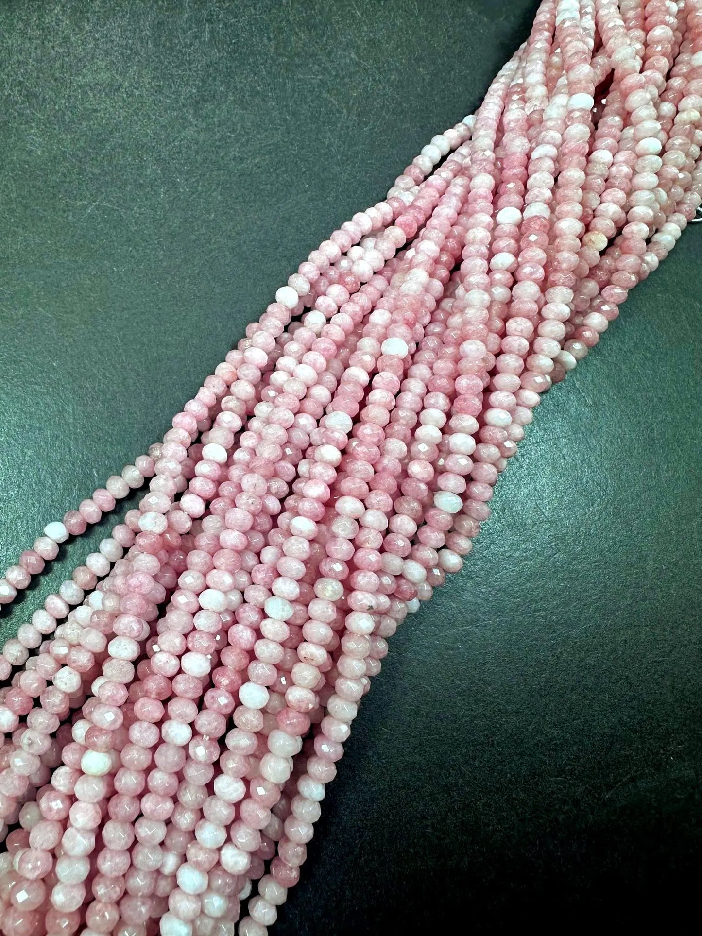 100% AAA Natural Pink Opal Faceted Rondelle Shape Gemstone Beads. 4x3mm, Stunning Pink Color Excellent Quality Full Strand 15.5"