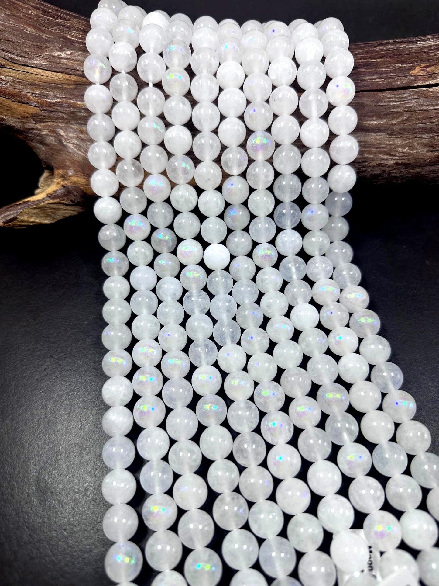 Beautiful White Moonstone Jade Round Shape Gemstone Beads. 6mm, 8mm, 10mm, 12mm; Stunning White Color with AB Coating Great Quality 15.5"