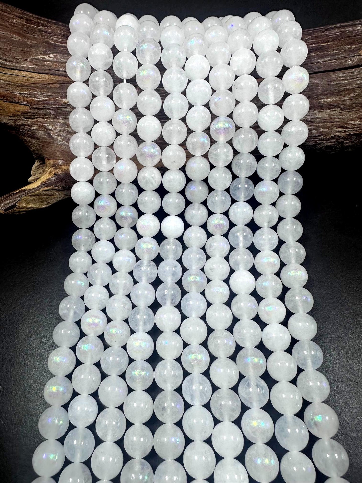 Beautiful White Moonstone Jade Round Shape Gemstone Beads. 6mm, 8mm, 10mm, 12mm; Stunning White Color with AB Coating Great Quality 15.5"