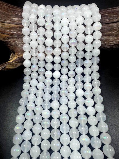 Beautiful White Moonstone Jade Round Shape Gemstone Beads. 6mm, 8mm, 10mm, 12mm; Stunning White Color with AB Coating Great Quality 15.5"