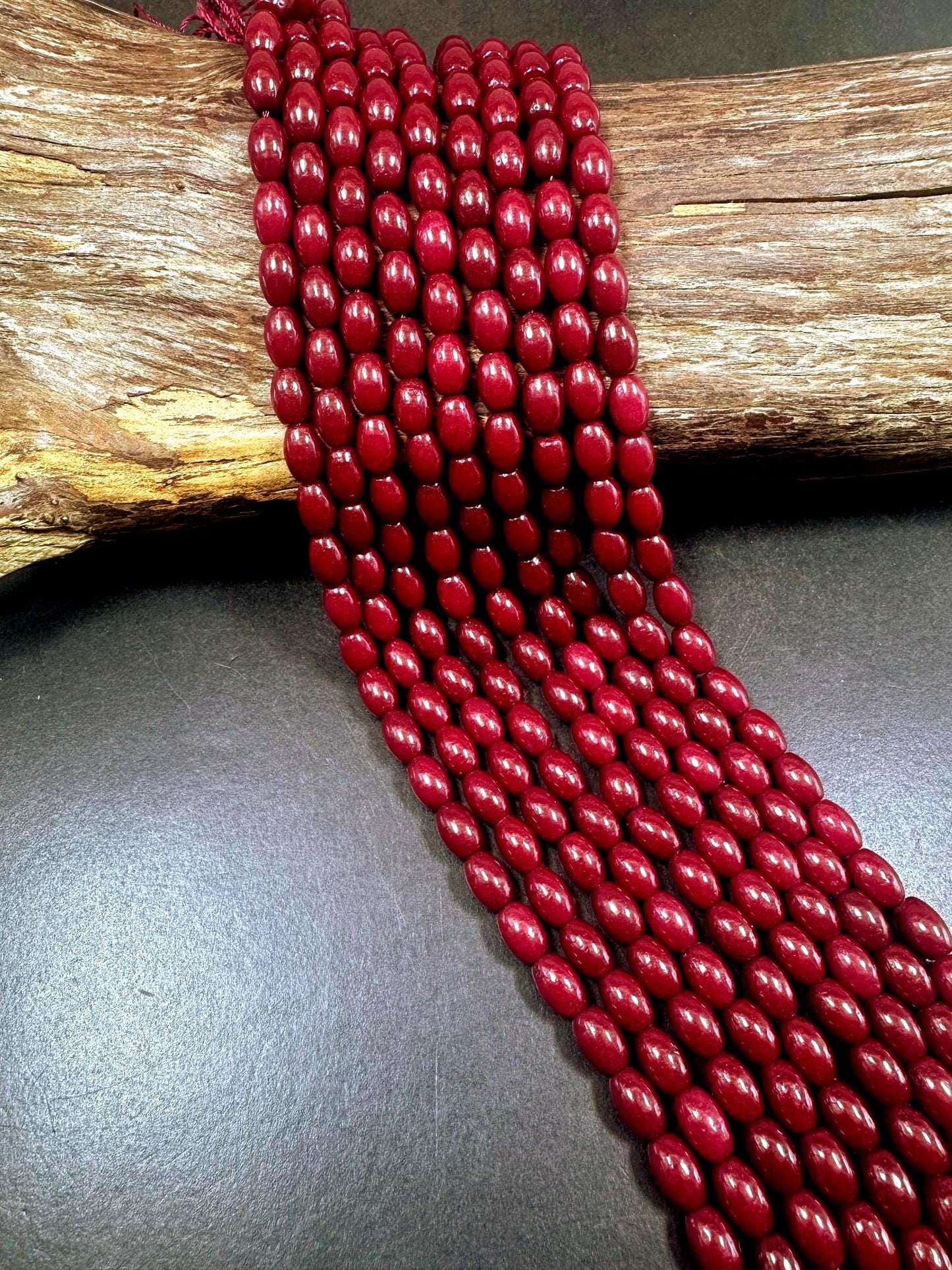 Beautiful Dark Red Jade Barrel Shape Gemstone Beads. Stunning Dark Red Shade, Great Quality Full Strand 15.5"