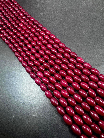 Beautiful Dark Red Jade Barrel Shape Gemstone Beads. Stunning Dark Red Shade, Great Quality Full Strand 15.5"