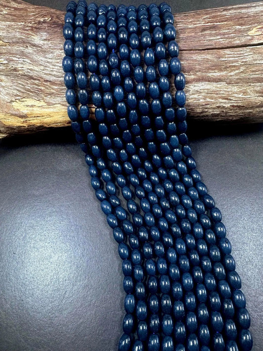 Beautiful Navy Blue Jade Barrel Shape Gemstone Beads. Stunning Navy Blue Shade, Great Quality Full Strand 15.5"