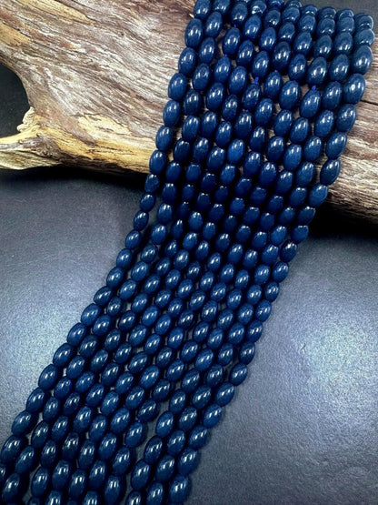 Beautiful Navy Blue Jade Barrel Shape Gemstone Beads. Stunning Navy Blue Shade, Great Quality Full Strand 15.5"