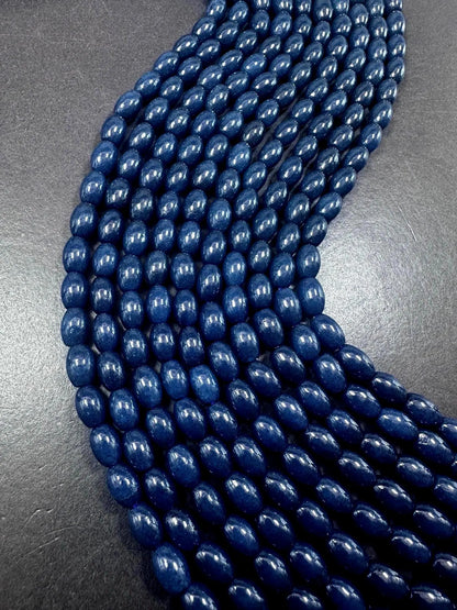 Beautiful Navy Blue Jade Barrel Shape Gemstone Beads. Stunning Navy Blue Shade, Great Quality Full Strand 15.5"