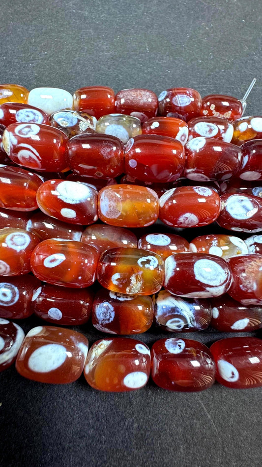 Natural carnelian gemstone bead. Tibetan gemstone bead.  natural orange color with white dots. Unique gemstone bead. Full strand 15.5”