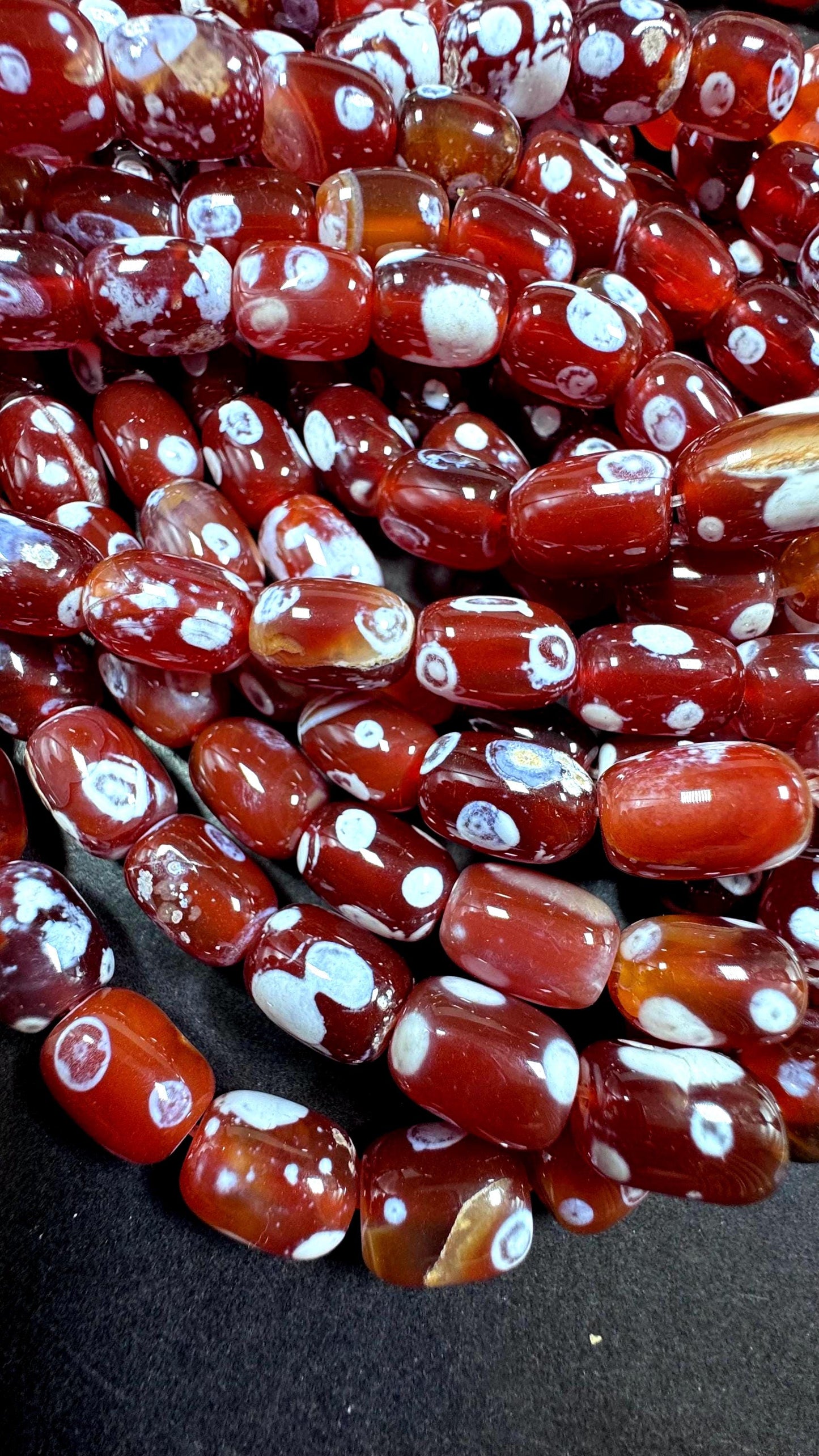 Natural carnelian gemstone bead. Tibetan gemstone bead.  natural orange color with white dots. Unique gemstone bead. Full strand 15.5”