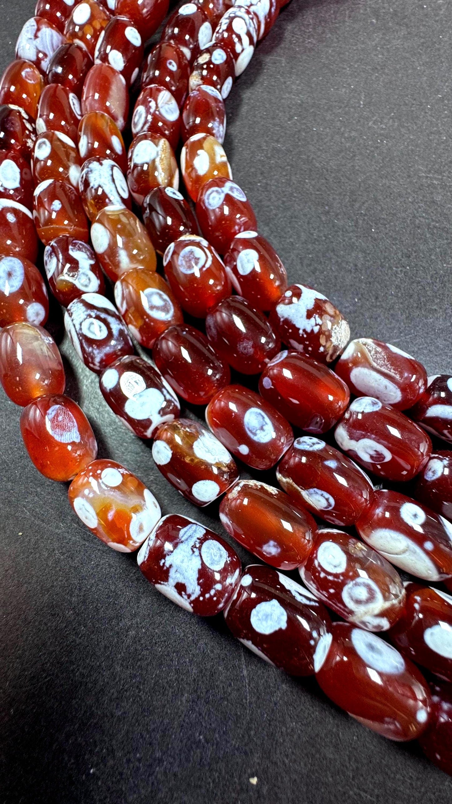 Natural carnelian gemstone bead. Tibetan gemstone bead.  natural orange color with white dots. Unique gemstone bead. Full strand 15.5”