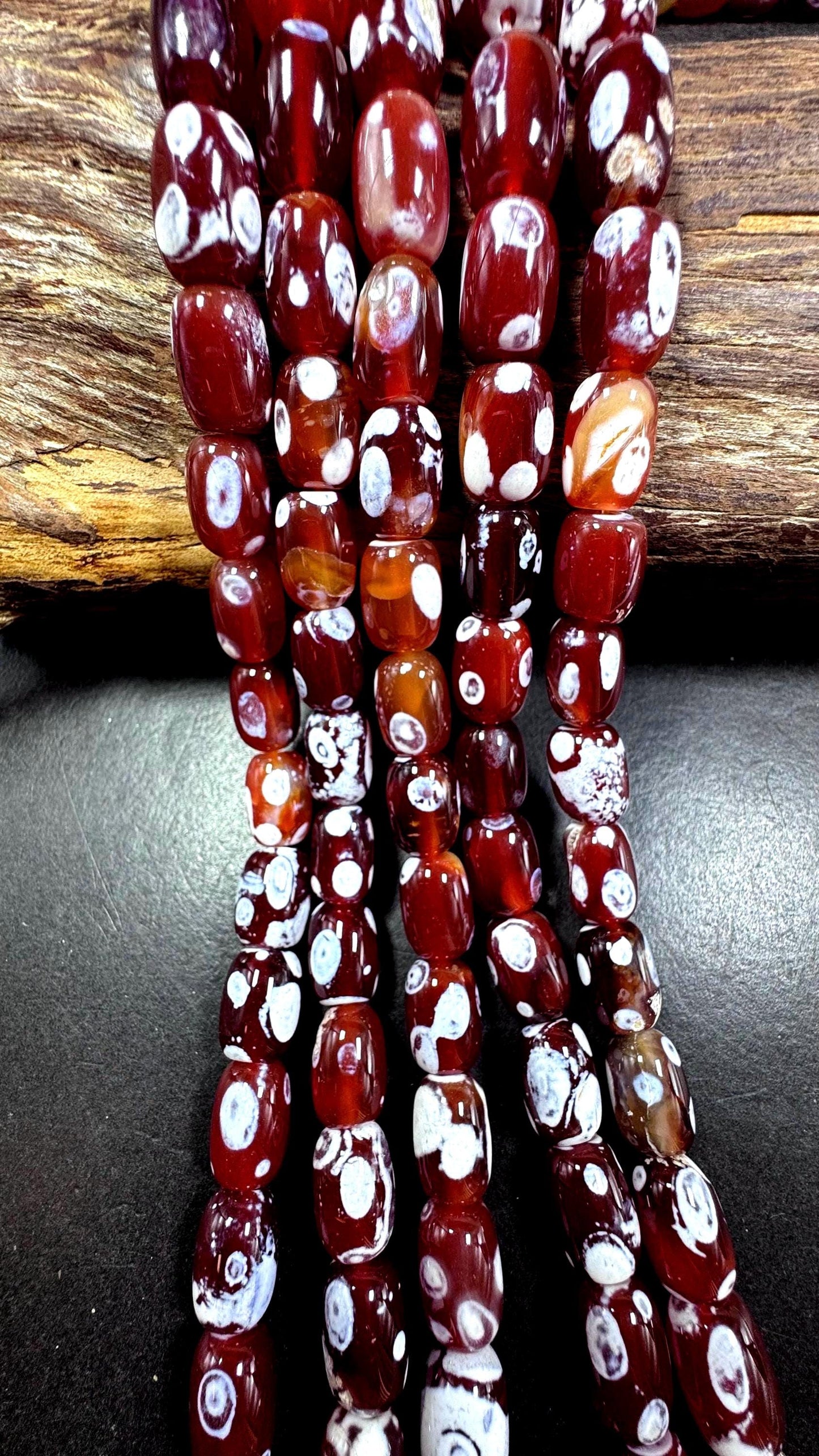 Natural carnelian gemstone bead. Tibetan gemstone bead.  natural orange color with white dots. Unique gemstone bead. Full strand 15.5”