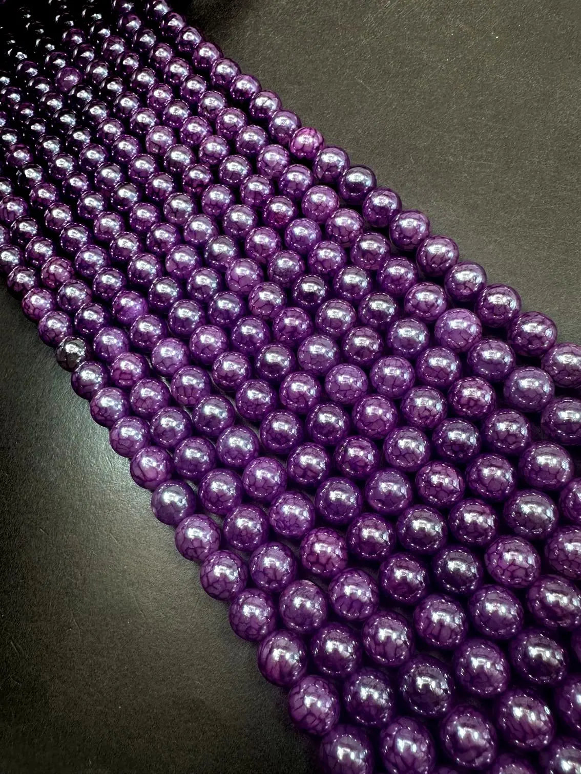 Gorgeous Metallic Deep Purple Dragon Pattern Agate Round Shape Beads. 6mm, 8mm, 10mm, Stunning Purple Color Great Quality Full Strand 15.5"